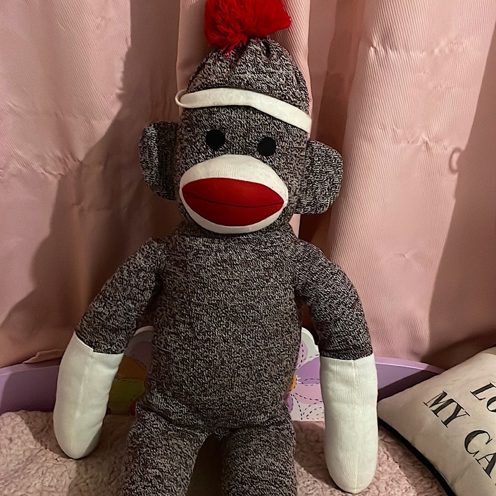 Red and grey plushland 3ft Sock Monkey